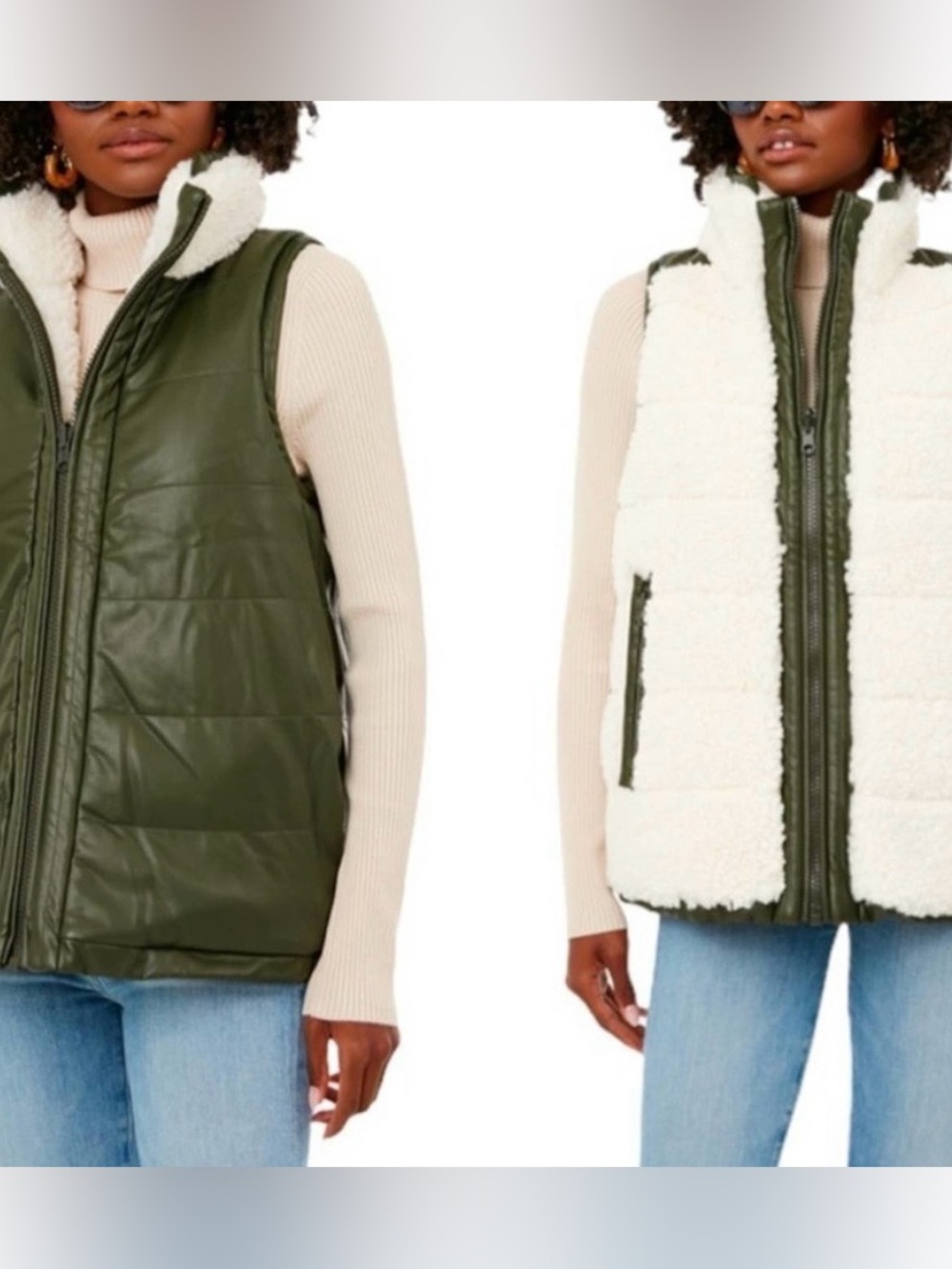 Tuckernuck Beckham Faux Green Leather & White Shearling Reversible Vest size M